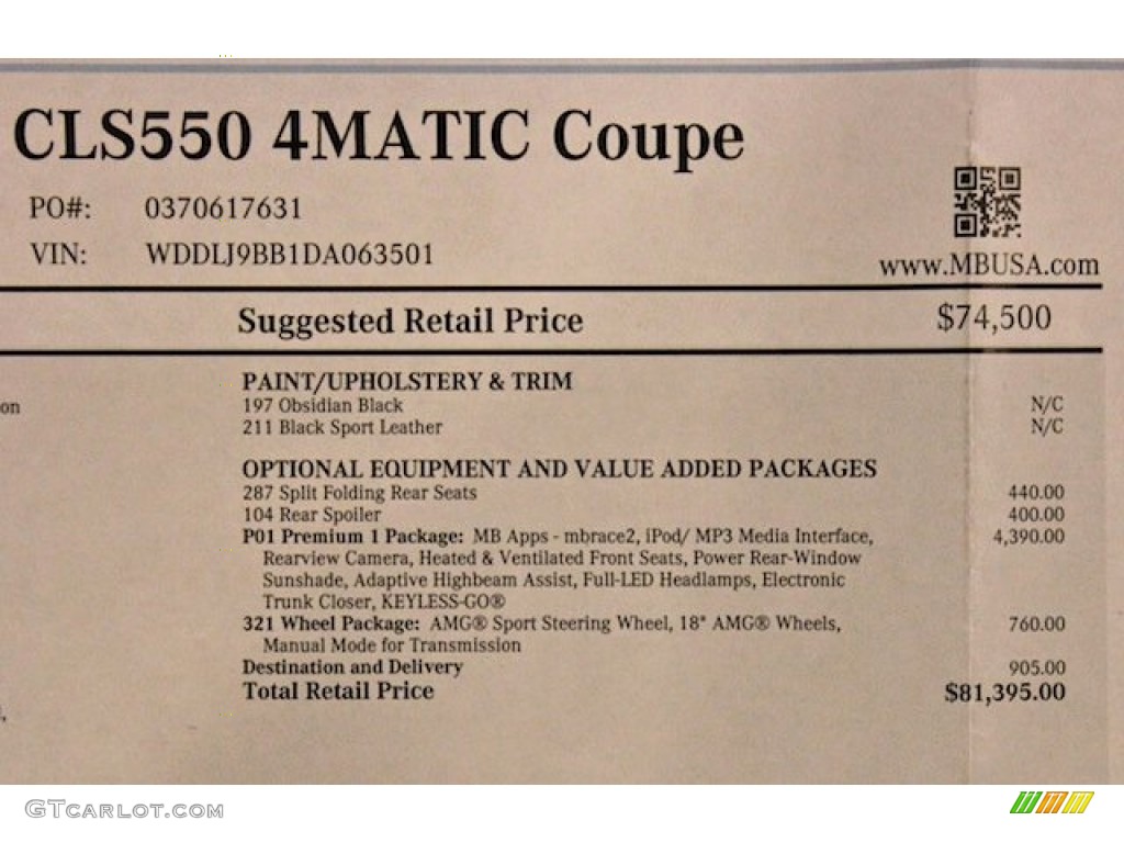 2013 Mercedes-Benz CLS 550 4Matic Coupe Window Sticker Photos