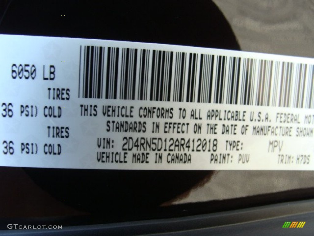 2010 Grand Caravan Color Code PUV for Dark Cordovan Pearlcoat Photo #84903785