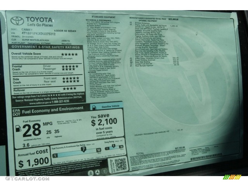 2013 Camry SE - Super White / Black/Ash photo #10