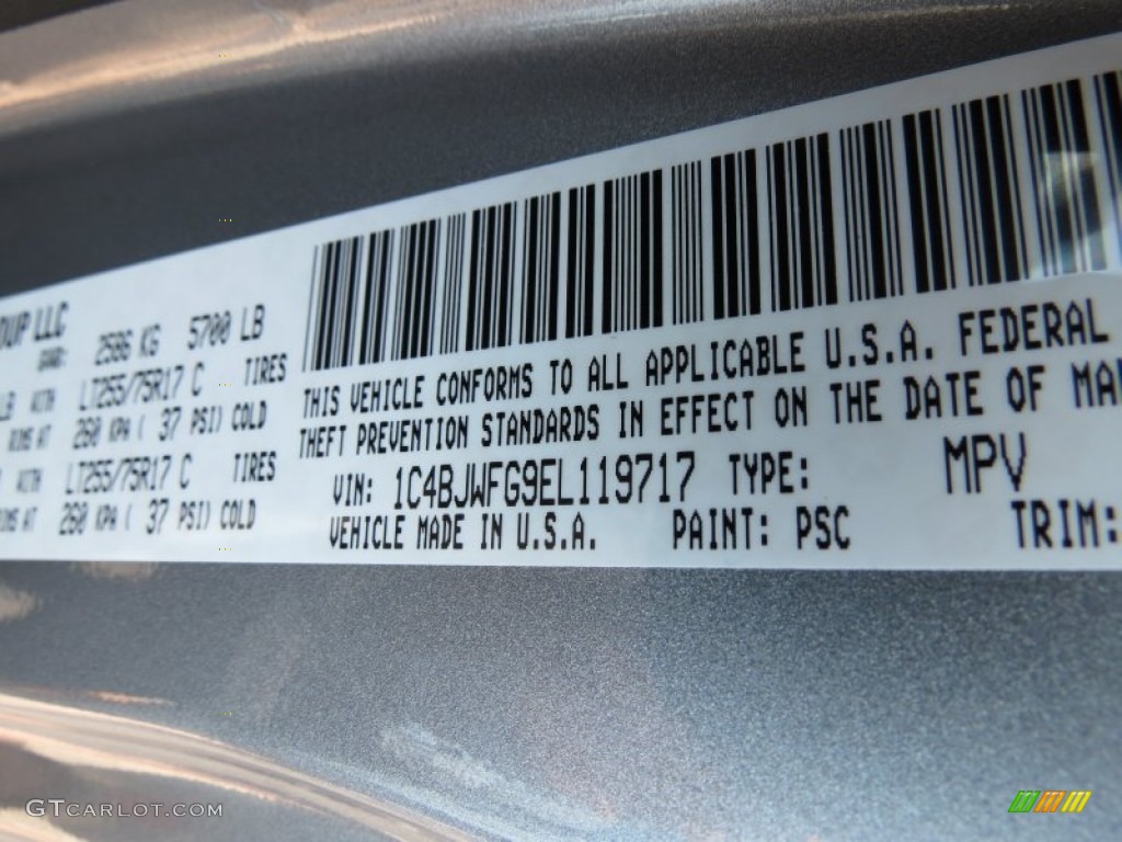 2014 Wrangler Unlimited Color Code PSC for Billet Silver Metallic Photo #84908611