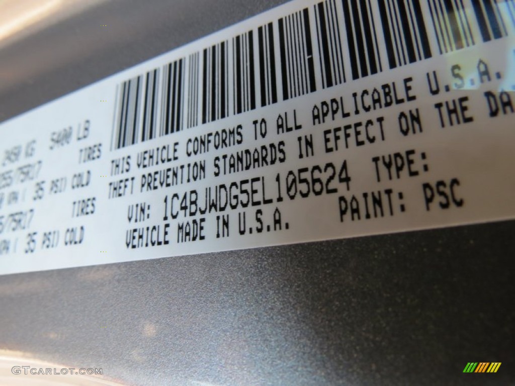 2014 Wrangler Unlimited Color Code PSC for Billet Silver Metallic Photo #84909436