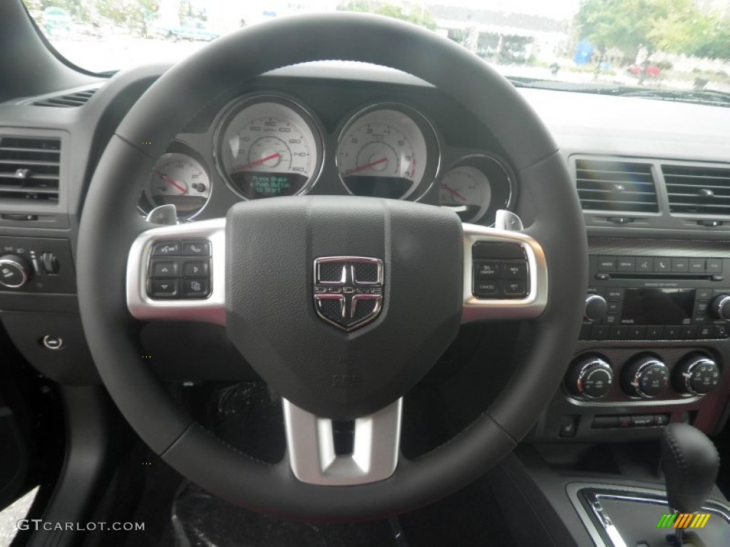 2014 Dodge Challenger R/T Dark Slate Gray/Radar Red Steering Wheel Photo #84921472