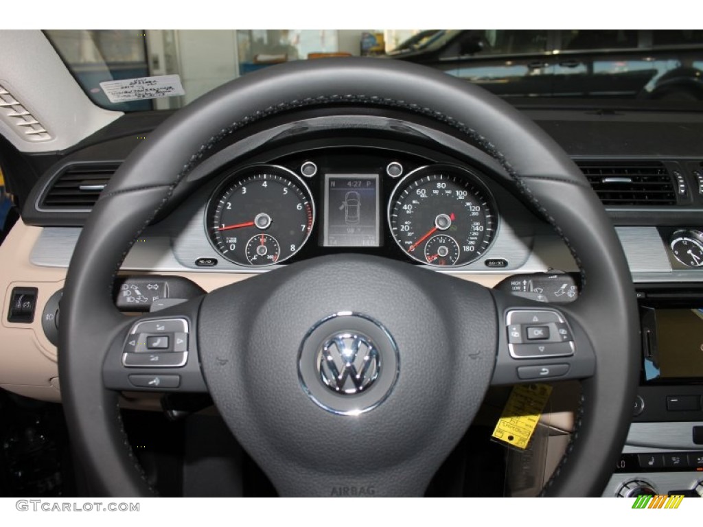2014 Volkswagen CC R-Line Desert Beige/Black Steering Wheel Photo #84921766