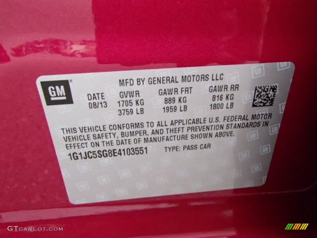 2014 Chevrolet Sonic LT Sedan Info Tag Photo #84922333