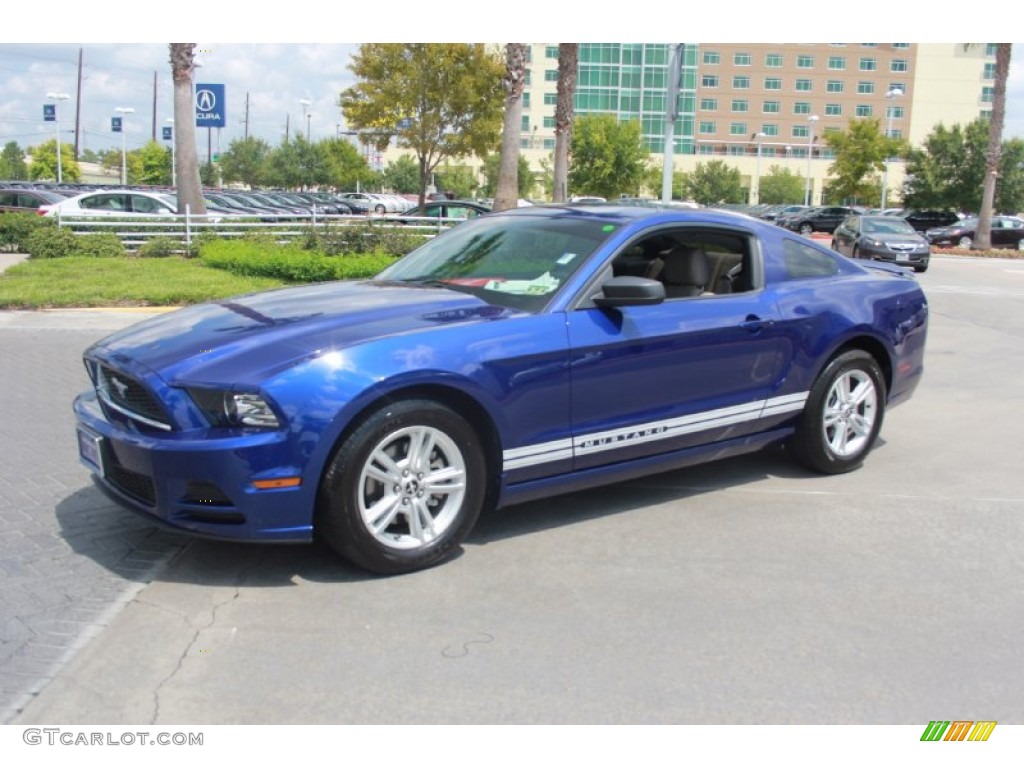 2013 Mustang V6 Coupe - Grabber Blue / Stone photo #2