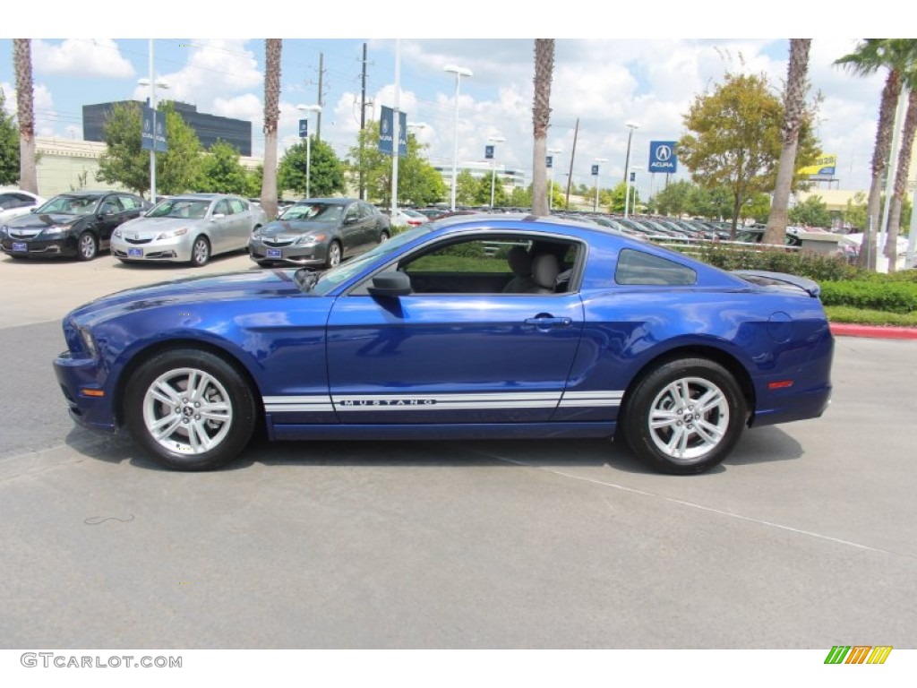 2013 Mustang V6 Coupe - Grabber Blue / Stone photo #5