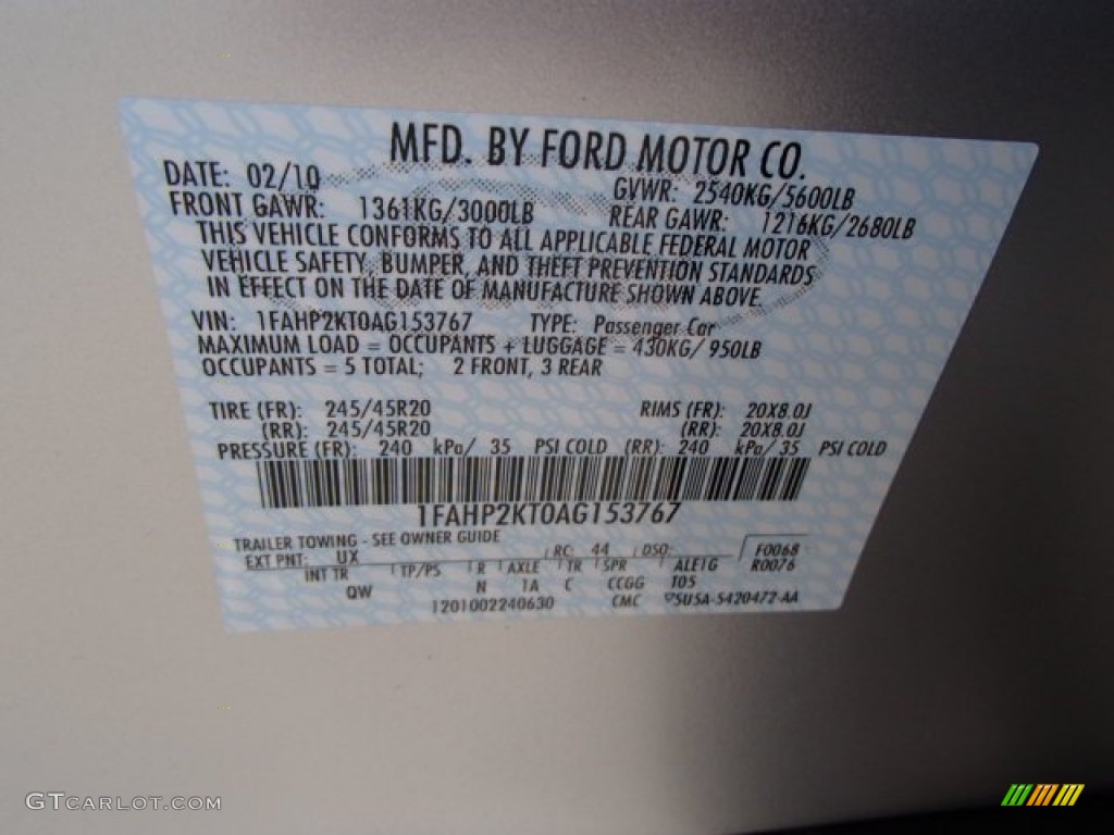 2010 Taurus Color Code UX for Ingot Silver Metallic Photo #84941023