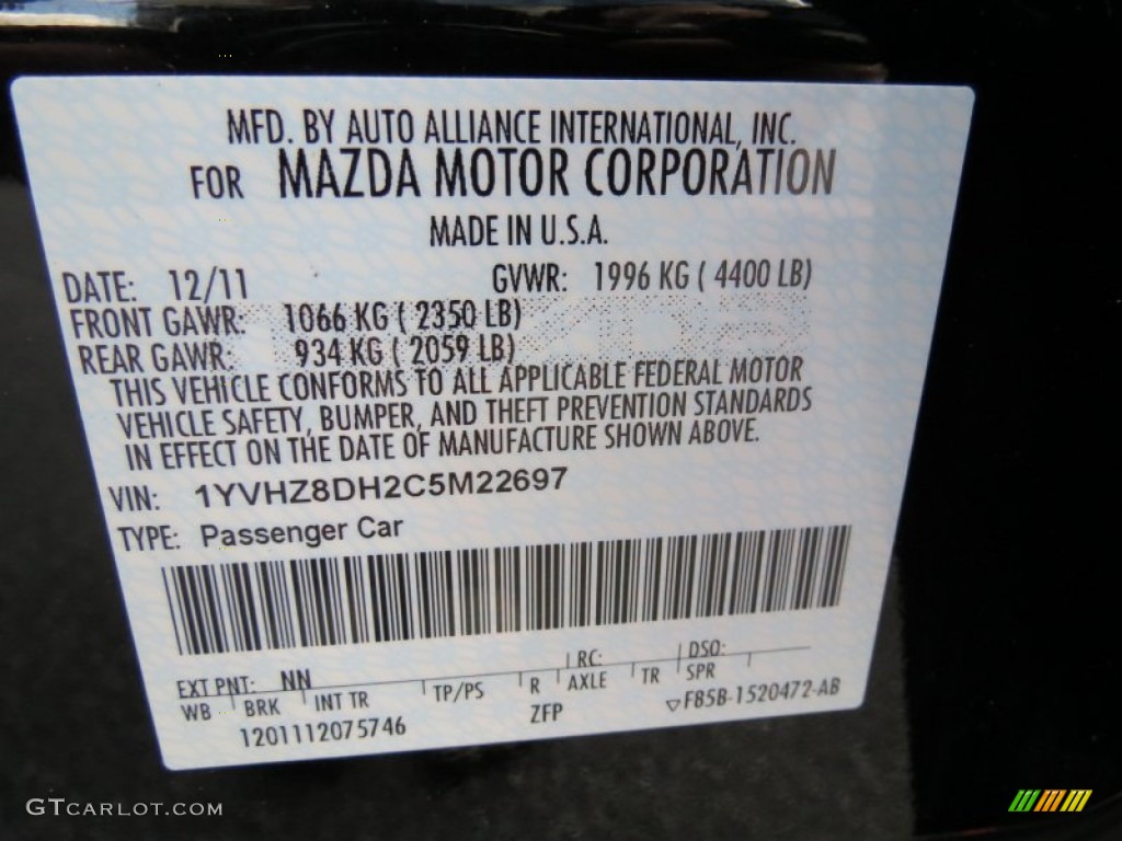 2012 MAZDA6 i Touring Sedan - Ebony Black / Black photo #23