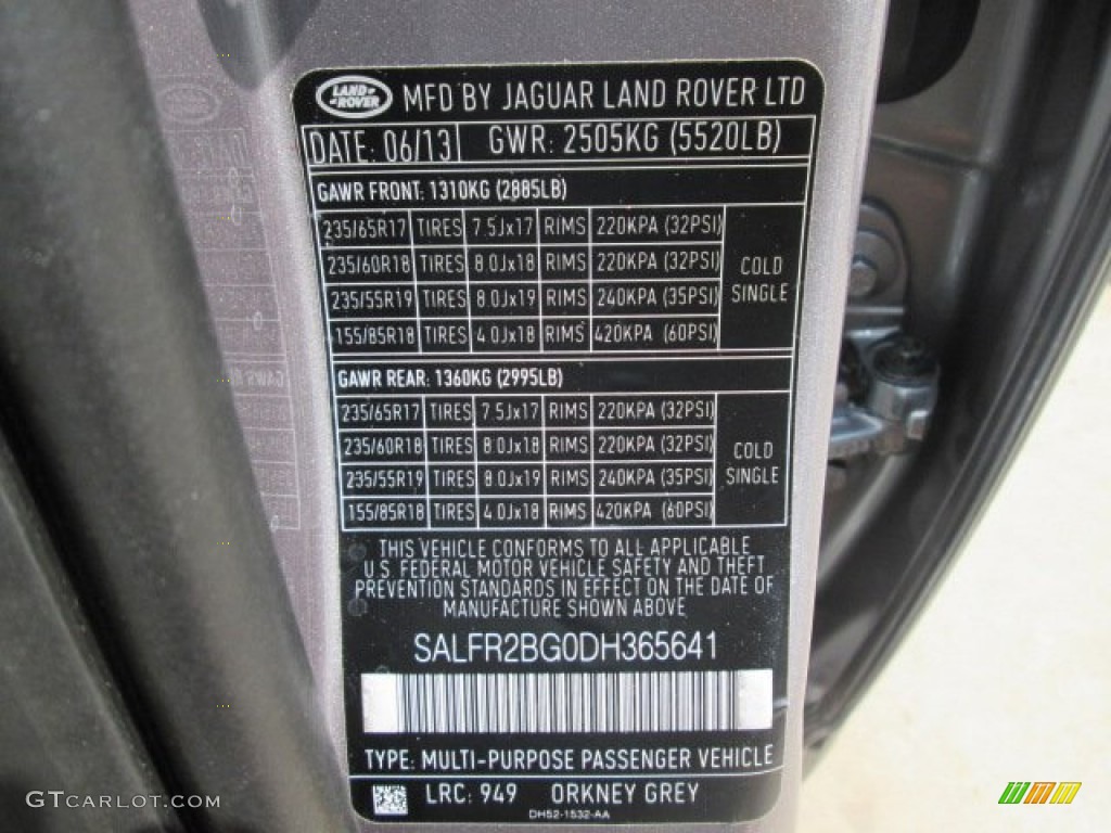 2013 LR2 Color Code 949 for Orkney Grey Metallic Photo #84955783