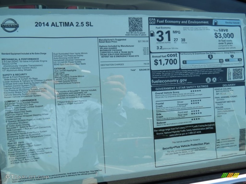 2014 Nissan Altima 2.5 SL Window Sticker Photo #84960530