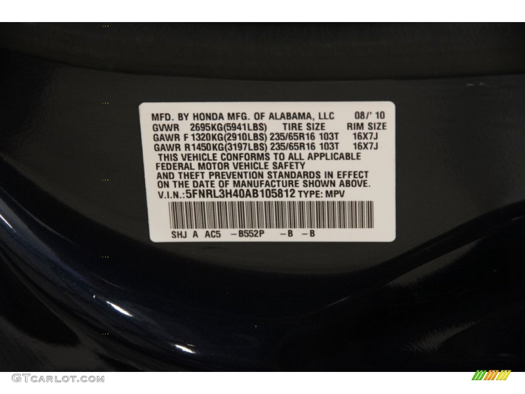 2010 Odyssey Color Code B552P for Bali Blue Pearl Photo #84962731