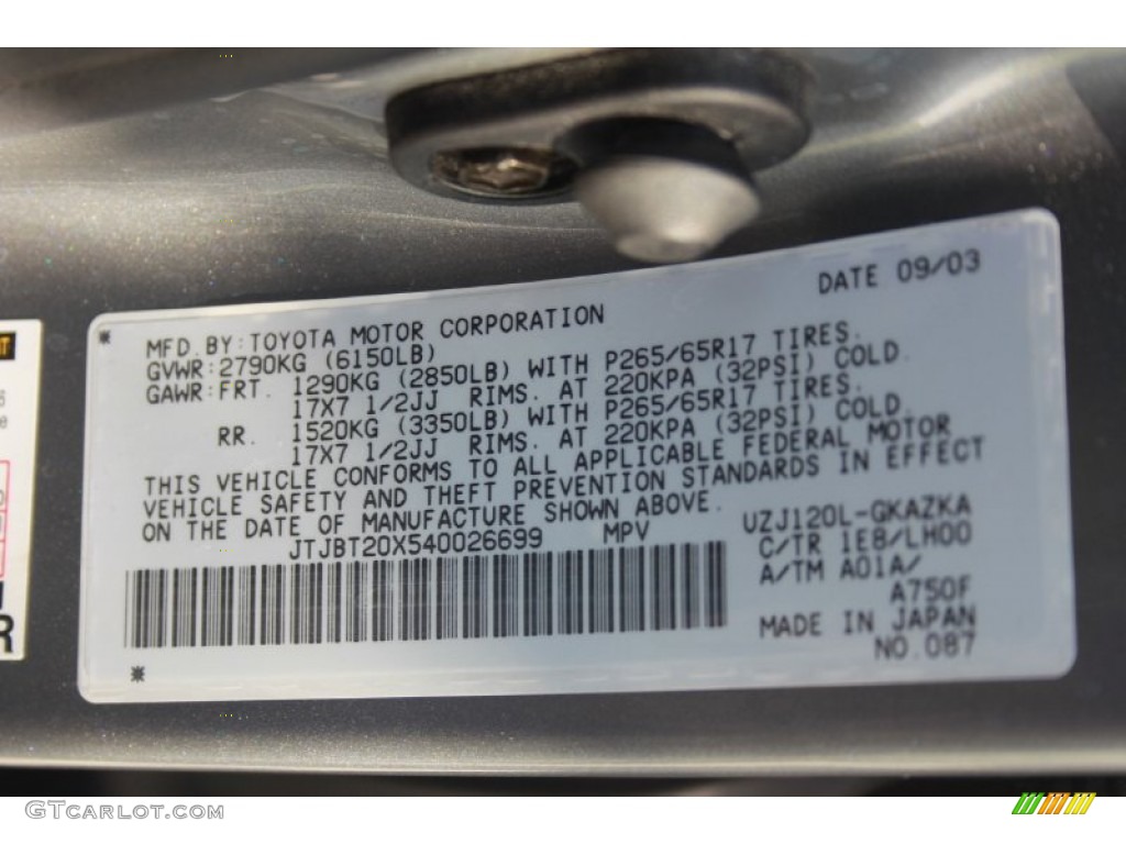 2004 Lexus GX 470 Color Code Photos