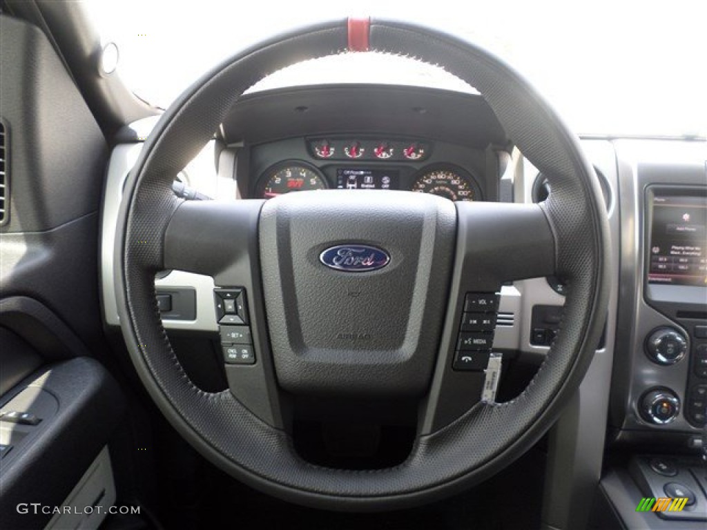 2013 Ford F150 SVT Raptor SuperCrew 4x4 Raptor Black Leather/Cloth Steering Wheel Photo #84976466