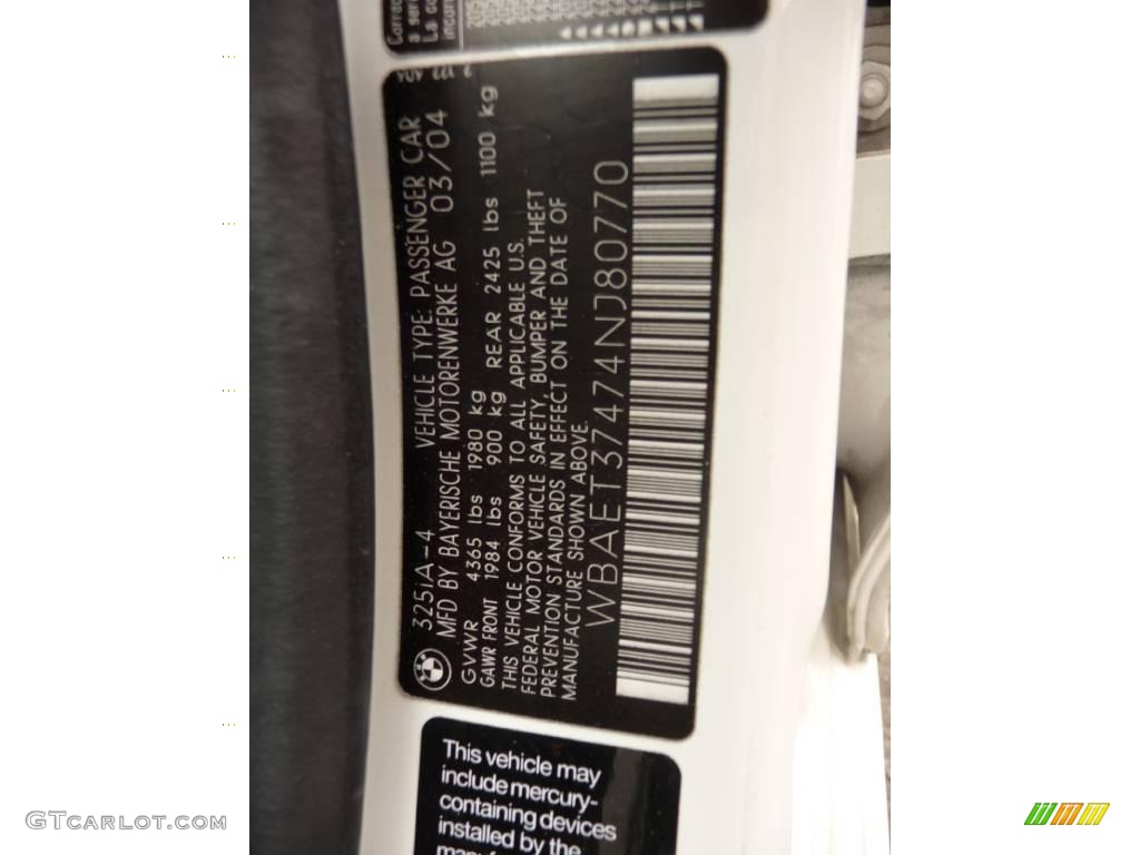 2004 3 Series 325i Sedan - Alpine White / Black photo #27