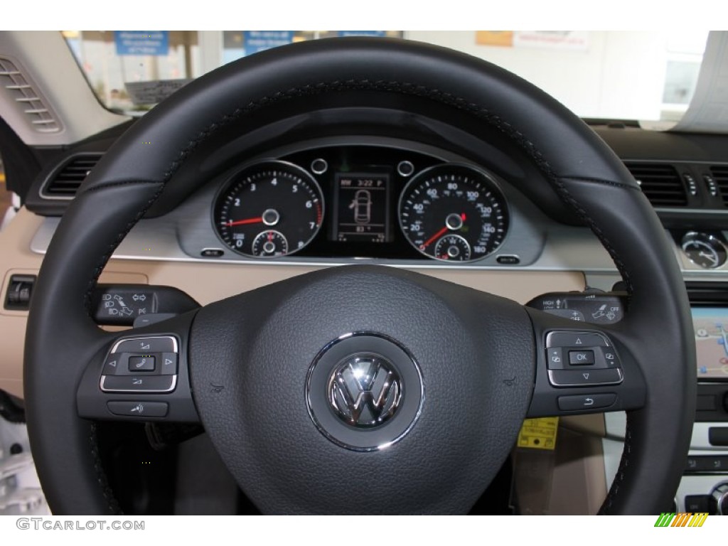 2014 Volkswagen CC R-Line Desert Beige/Black Steering Wheel Photo #84995201