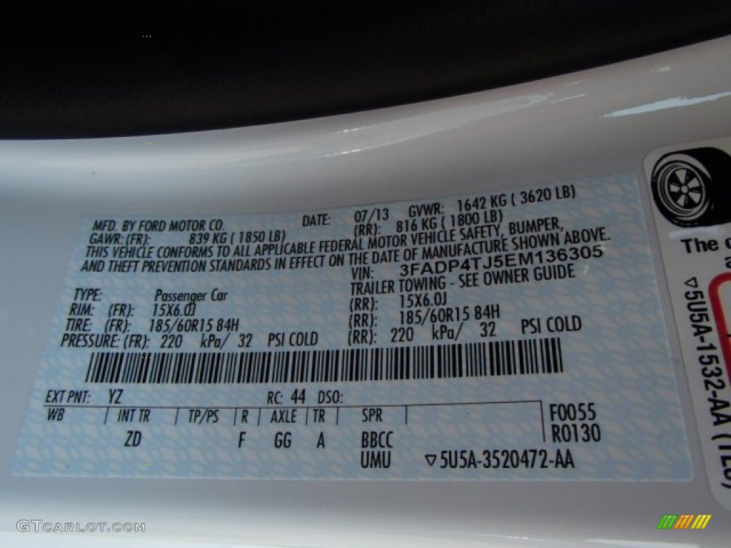 2014 Fiesta Color Code YZ for Oxford White Photo #84999167