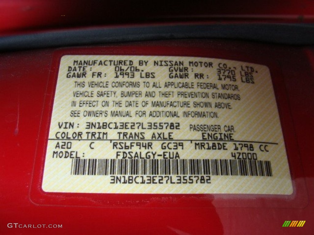 2007 Nissan Versa S Color Code Photos