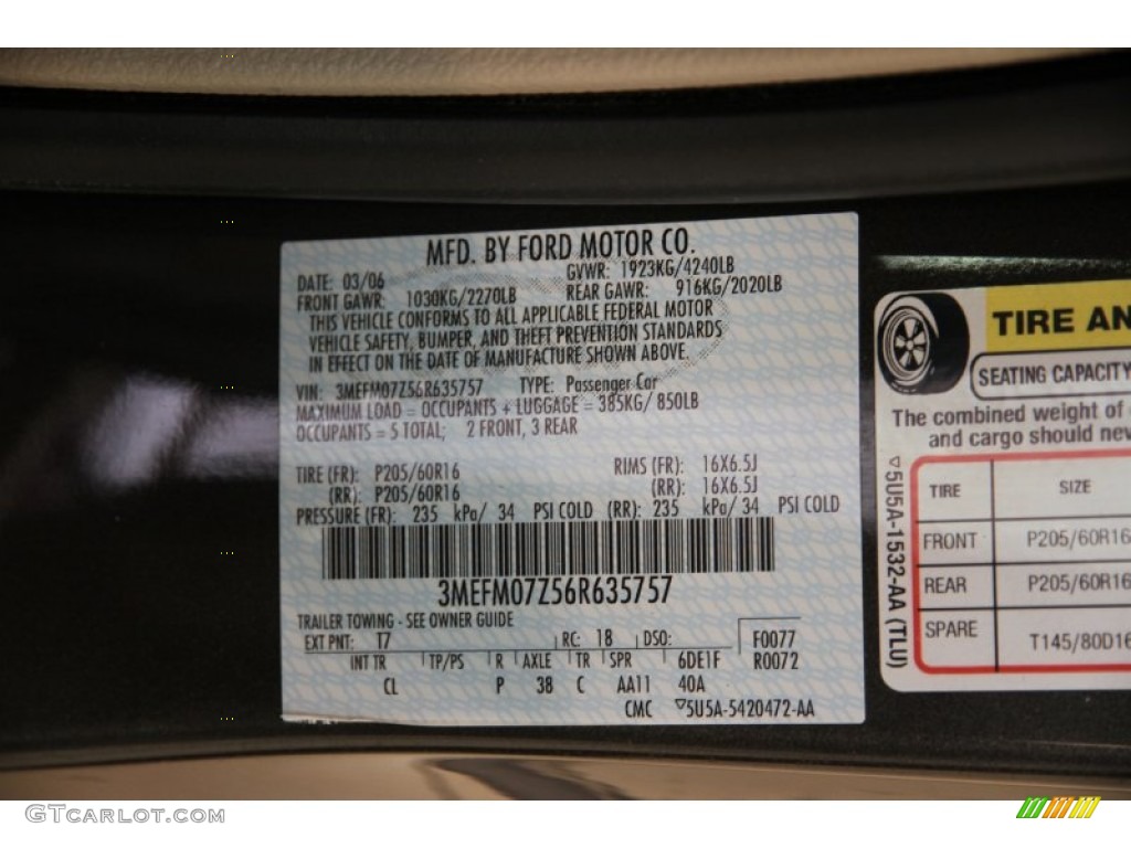 2006 Mercury Milan I4 Color Code Photos