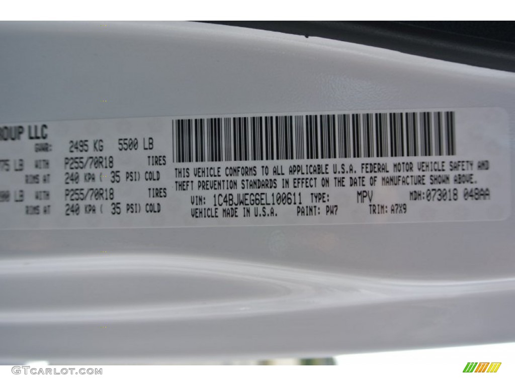 2014 Wrangler Unlimited Color Code PW7 for Bright White Photo #85029463