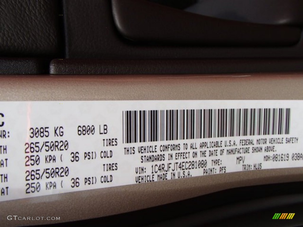 2014 Grand Cherokee Color Code PFS for Cashmere Pearl Photo #85037986