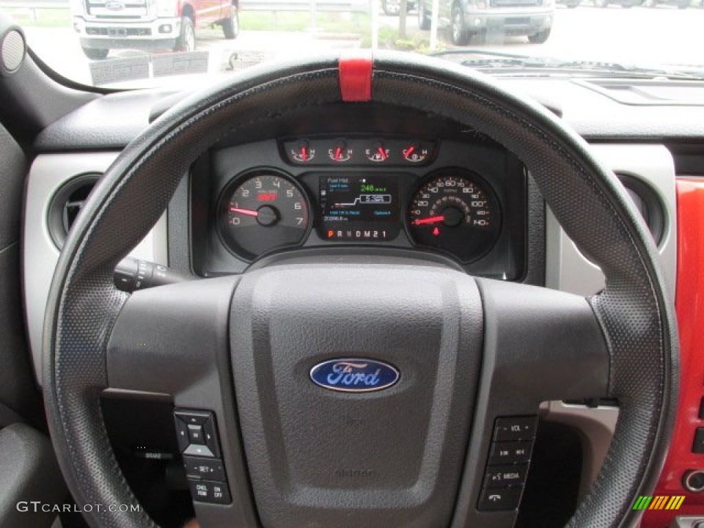 2011 Ford F150 SVT Raptor SuperCab 4x4 Raptor Black/Orange Steering Wheel Photo #85039877
