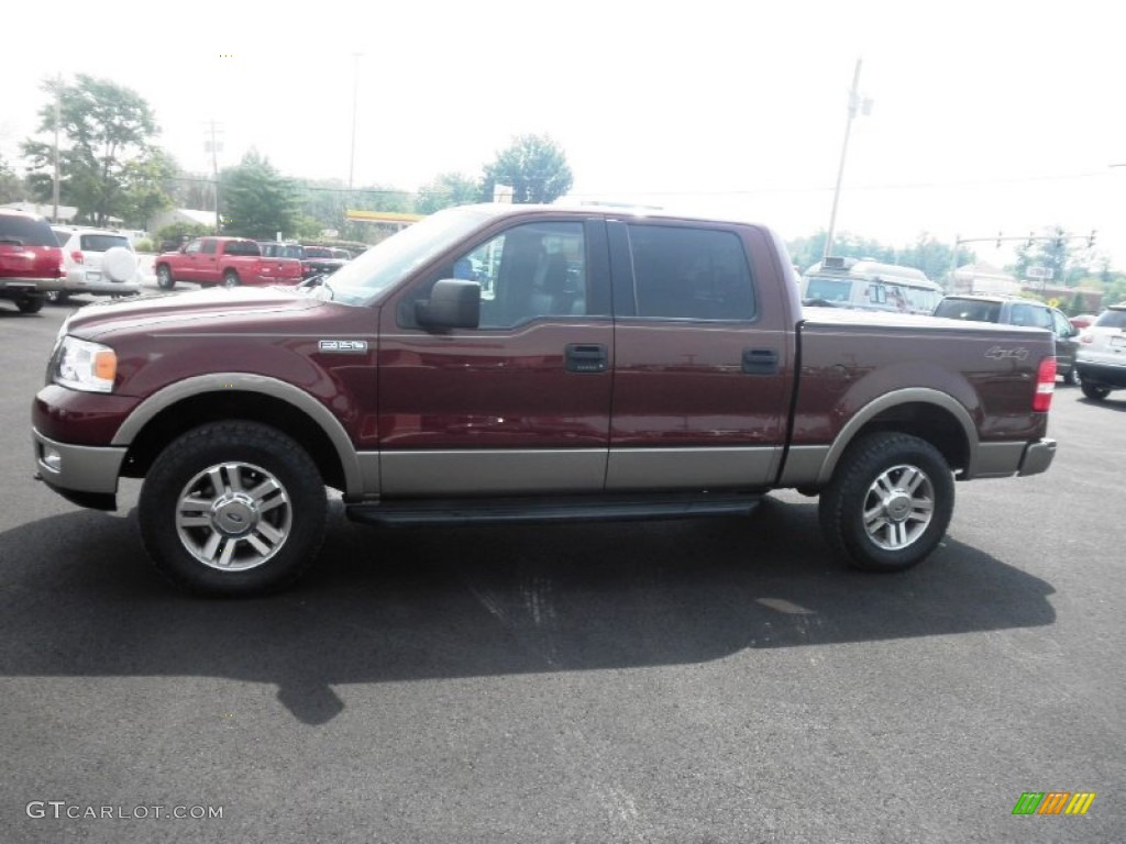 2005 F150 Lariat SuperCrew 4x4 - Dark Toreador Red Metallic / Black photo #4