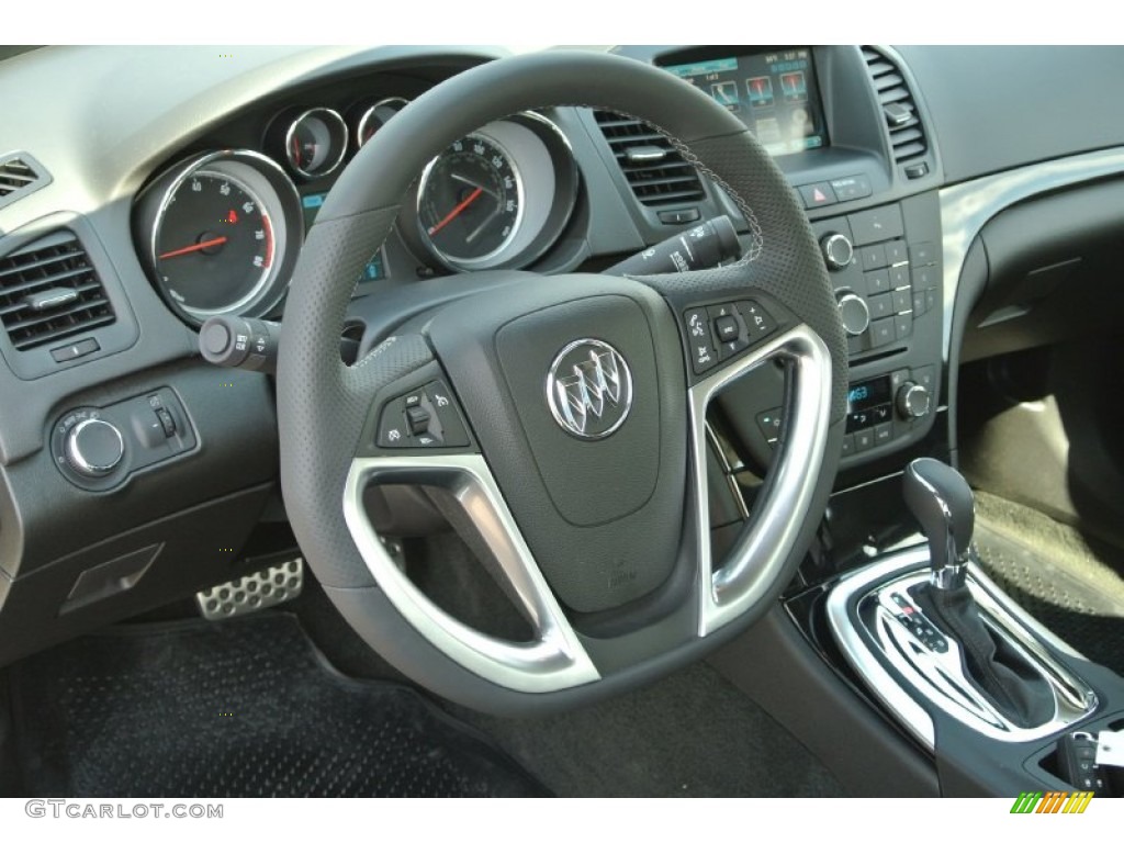 2013 Buick Regal GS Ebony Steering Wheel Photo #85045153