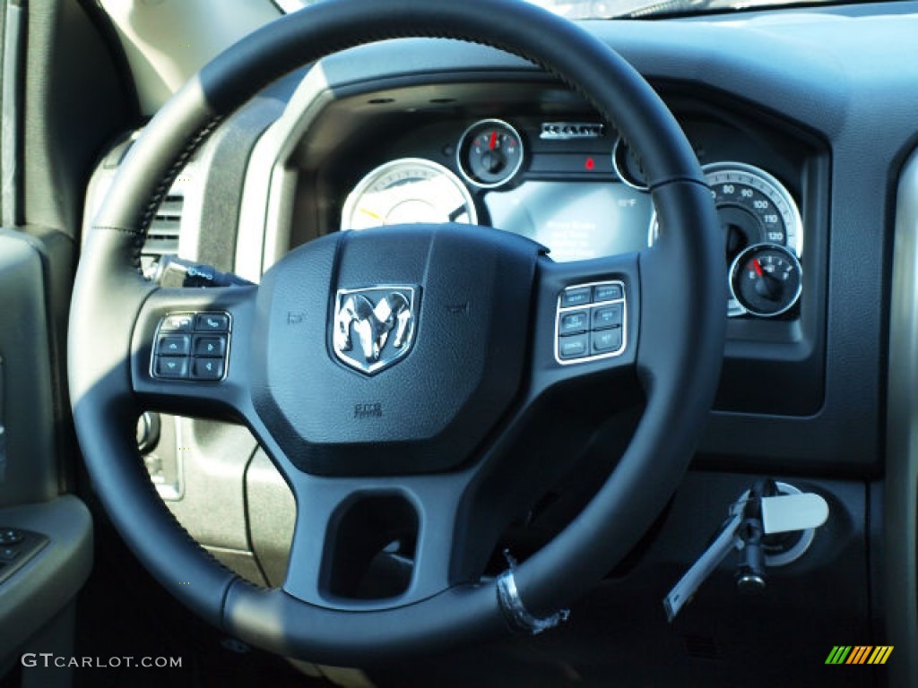 2014 Ram 1500 Big Horn Quad Cab 4x4 Black/Diesel Gray Steering Wheel Photo #85045357