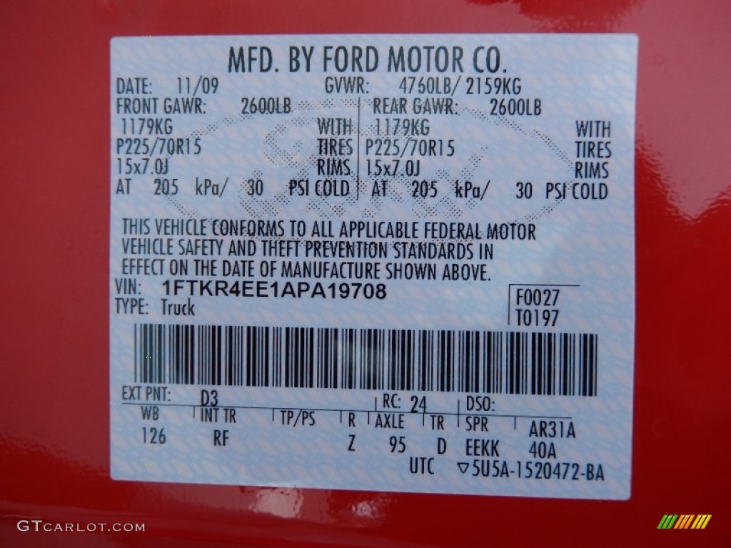 2010 Ranger Color Code D3 for Torch Red Photo #85046623