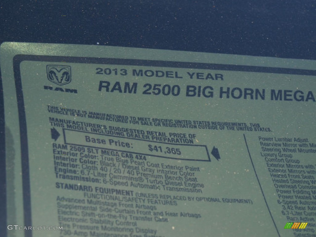 2013 Ram 2500 Big Horn Mega Cab 4x4 Window Sticker Photo #85046716