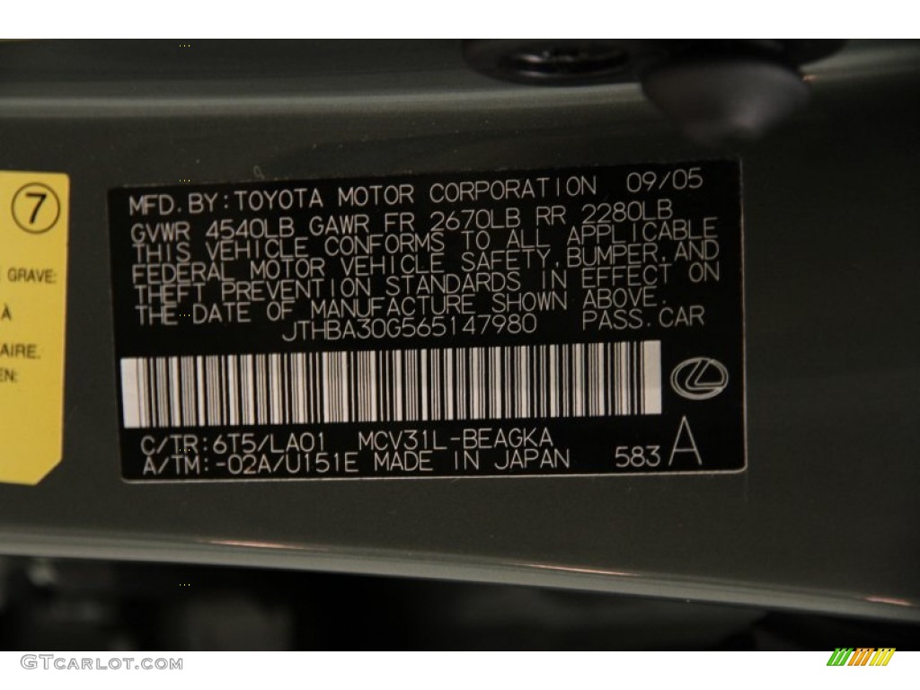 2006 ES Color Code 6T5 for Oasis Green Pearl Photo #85050664