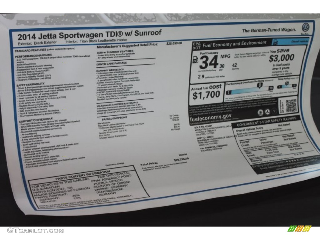 2014 Volkswagen Jetta TDI SportWagen Window Sticker Photo #85051808