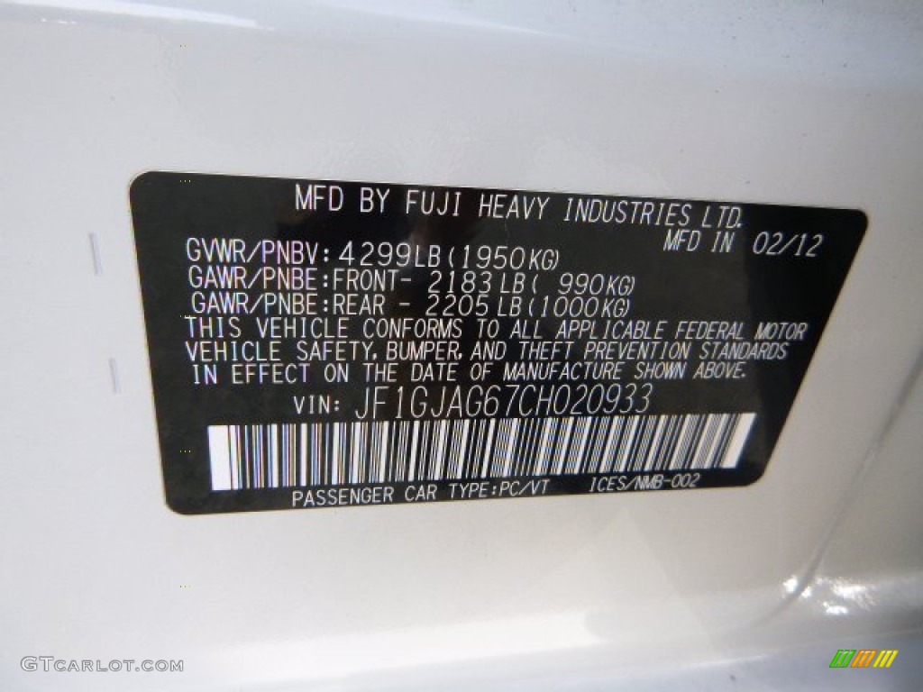 2012 Impreza 2.0i Limited 4 Door - Satin White Pearl / Ivory photo #24