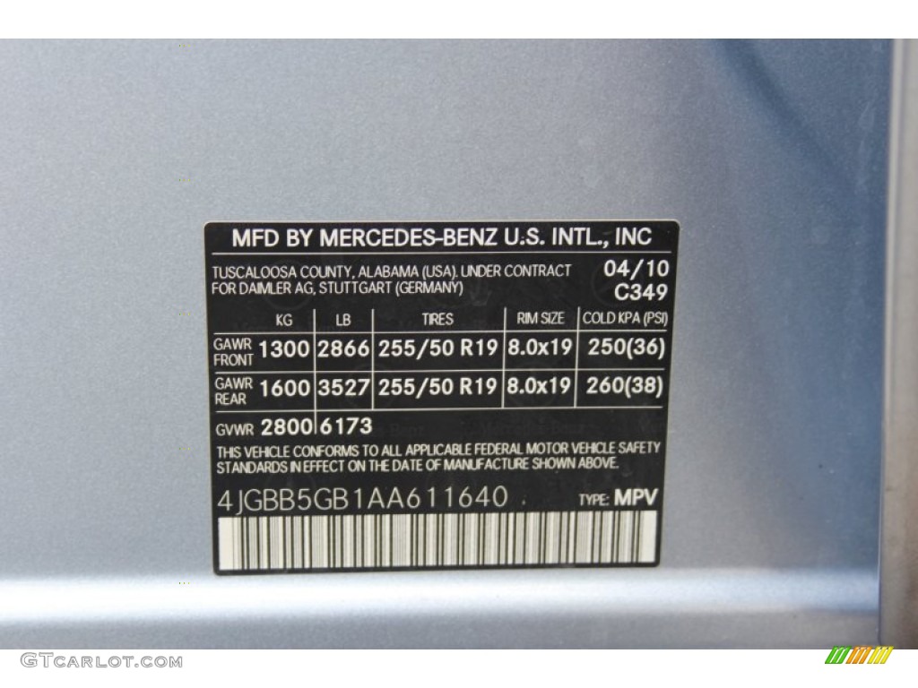 2010 Mercedes-Benz ML 350 Color Code Photos