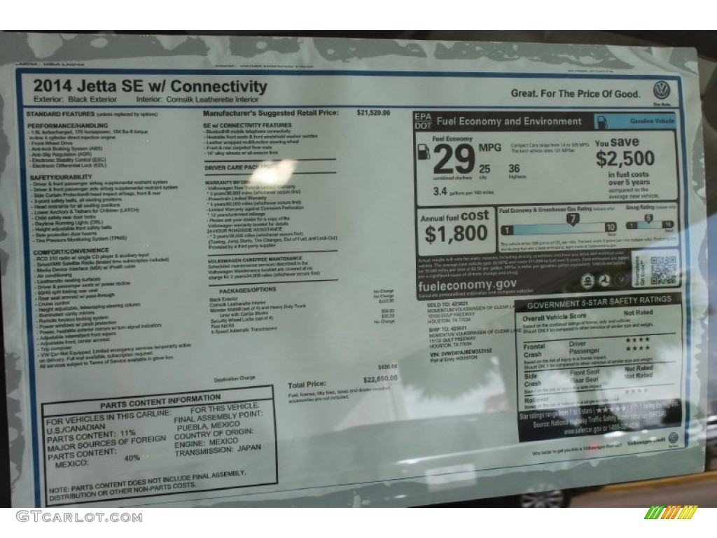 2014 Volkswagen Jetta SE Sedan Window Sticker Photos