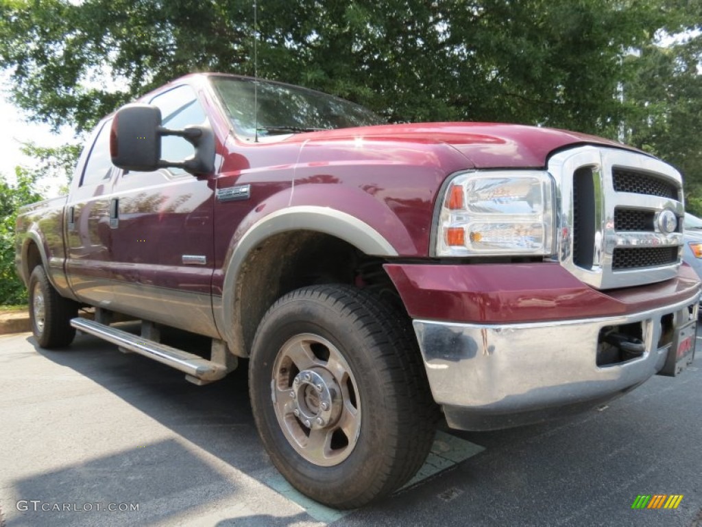 2007 F250 Super Duty Lariat Crew Cab 4x4 - Dark Toreador Red Metallic / Tan photo #4