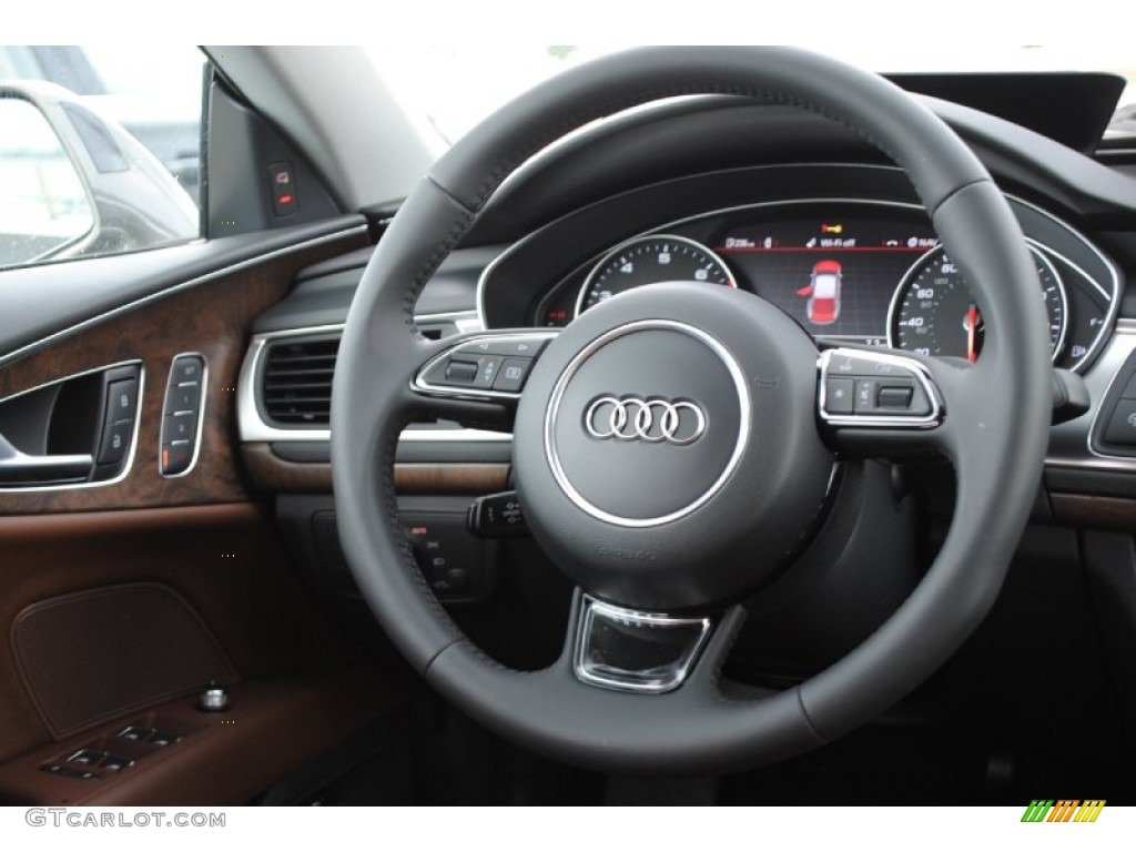 2014 Audi A7 3.0T quattro Prestige Nougat Brown Steering Wheel Photo #85069169