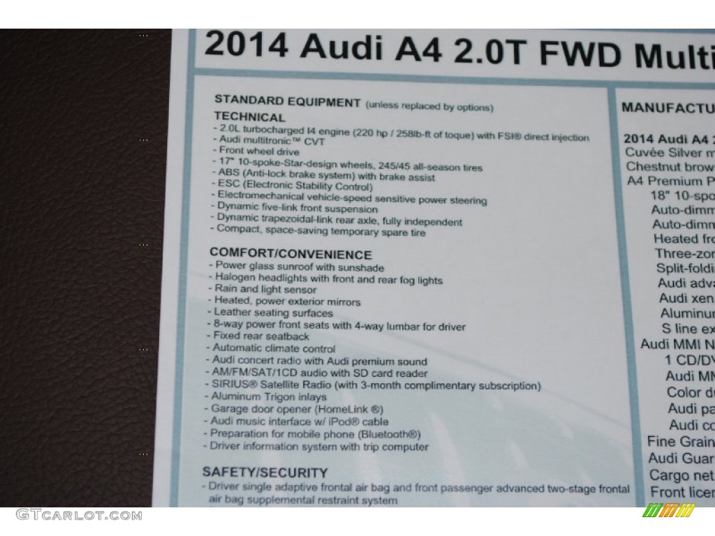 2014 A4 2.0T Sedan - Cuvee Silver Metallic / Chestnut Brown/Black photo #13