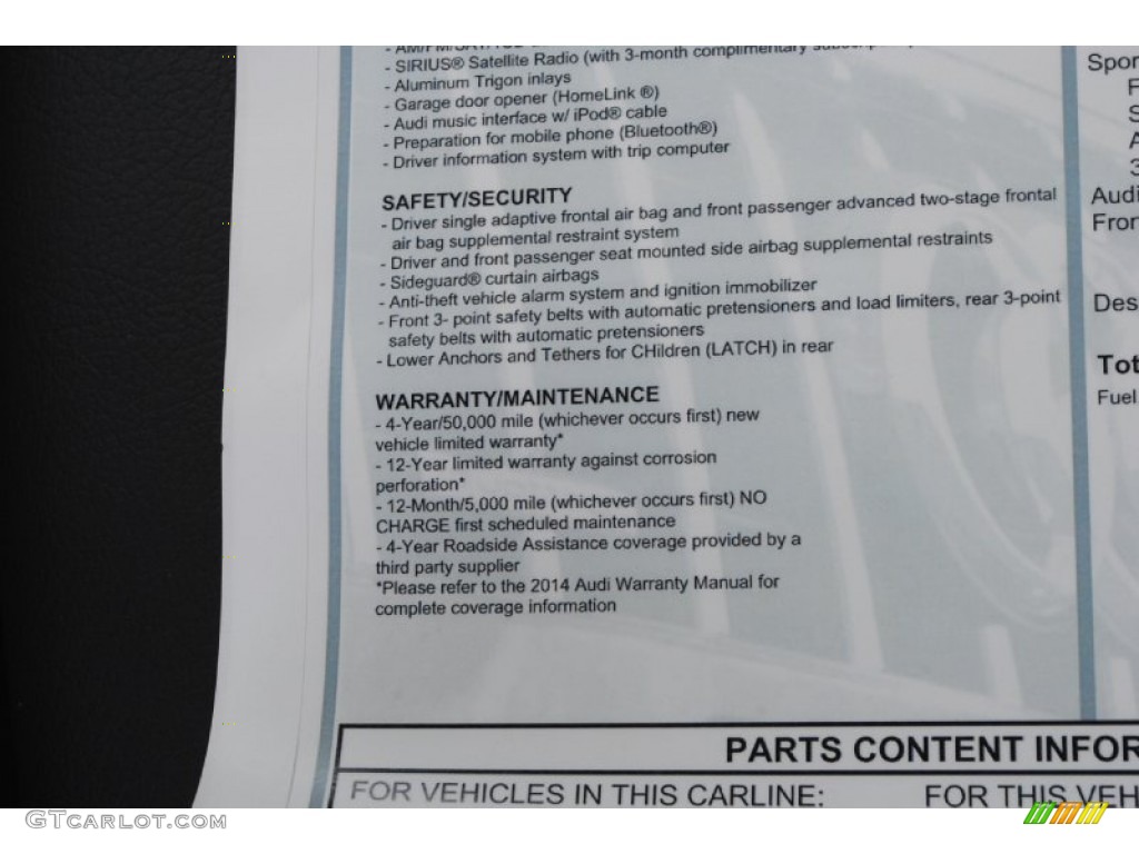 2014 Audi A4 2.0T quattro Sedan Window Sticker Photo #85070456