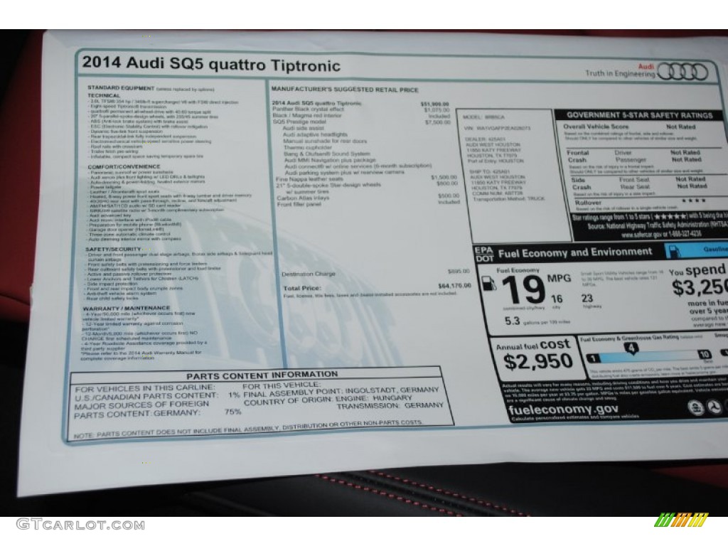 2014 Audi SQ5 Prestige 3.0 TFSI quattro Window Sticker Photo #85071170