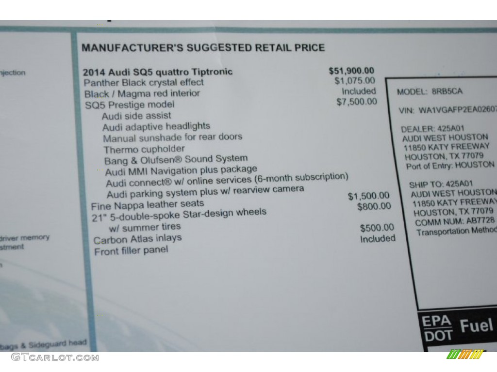 2014 Audi SQ5 Prestige 3.0 TFSI quattro Window Sticker Photo #85071194