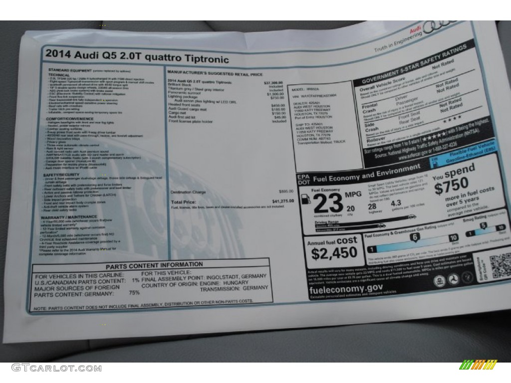 2014 Audi Q5 2.0 TFSI quattro Window Sticker Photo #85072250