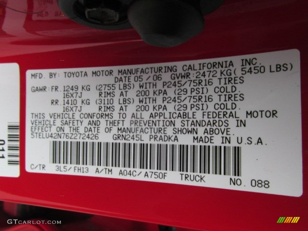 2006 Tacoma V6 Double Cab 4x4 - Radiant Red / Graphite Gray photo #19