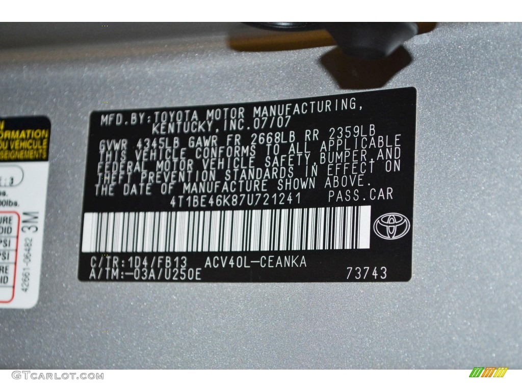 2007 Camry Color Code 1D4 for Titanium Metallic Photo #85076444