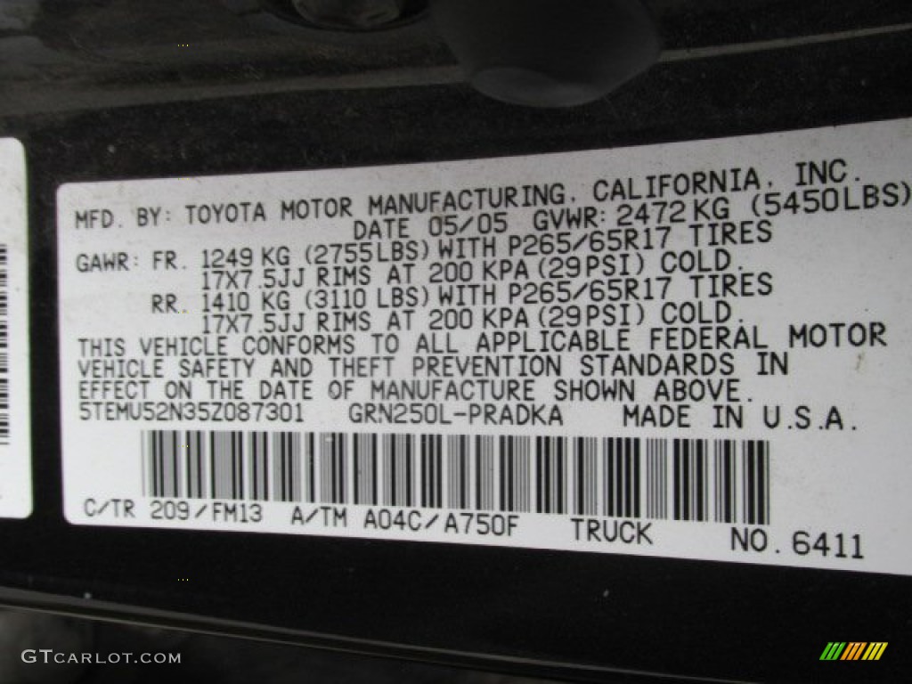 2005 Toyota Tacoma V6 TRD Sport Double Cab 4x4 Color Code Photos