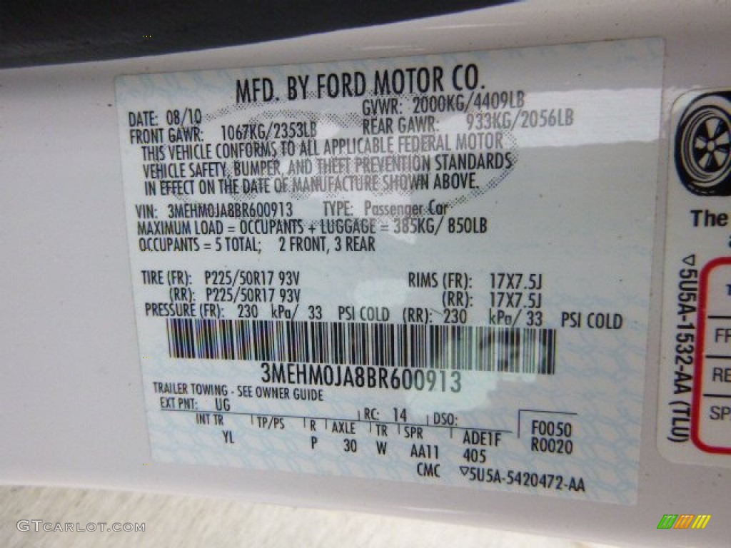 2011 Milan Color Code UG for White Platinum Metallic Tri- coat Photo #85083182