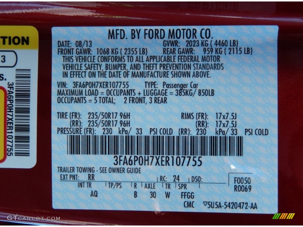 2014 Fusion Color Code RR for Ruby Red Photo #85087436