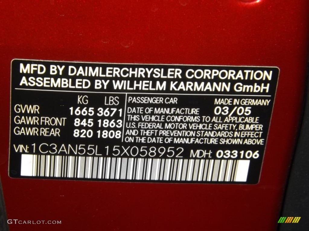2005 Chrysler Crossfire Roadster Info Tag Photos
