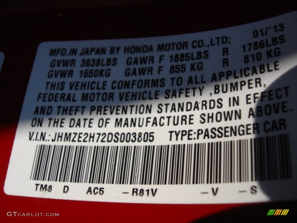 2013 Insight Color Code R81V for Milano Red Photo #85094771