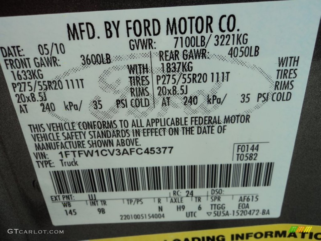 2010 F150 Color Code UJ for Sterling Grey Metallic Photo #85102016